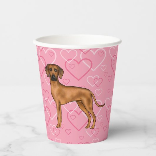 Rhodesian Ridgeback Hund Liebe Herzmuster Rosa Pappbecher (Vorderseite)