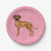 Rhodesian Ridgeback Hund Liebe Herzmuster Rosa Pappteller (Vorderseite)