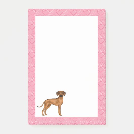 Rhodesian Ridgeback Hund Liebe Herzmuster Rosa Post-it Klebezettel (Vorderseite)