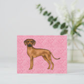 Rhodesian Ridgeback Hund Liebe Herzmuster Rosa Postkarte (Stehend Vorderseite)