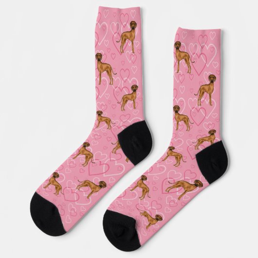 Rhodesian Ridgeback Hund Liebe Herzmuster Rosa Socken (Linkes Detail)