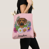 Rhodesian Ridgeback Hund mit Blume und Name Rosa Tasche (Von Nahem)