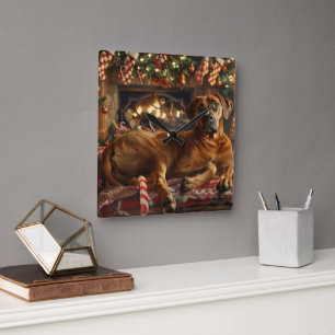 Rhodesian Ridgeback Hund Weihnachtsfestlich Quadratische Wanduhr