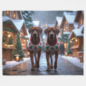 Rhodesian Ridgeback Hunde Weihnachten Schnee Urlau Fleecedecke (Vorderseite (Horizontal))