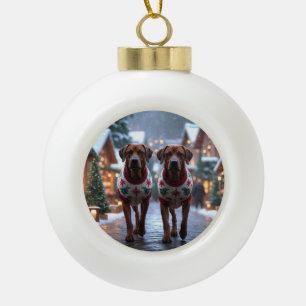 Rhodesian Ridgeback Hunde Weihnachten Schnee Urlau Keramik Kugel-Ornament