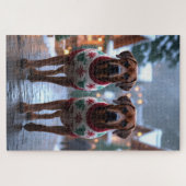 Rhodesian Ridgeback Hunde Weihnachten Schnee Urlau Puzzle (Horizontal)