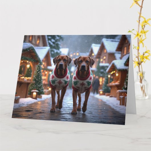 Rhodesian Ridgeback Hunde Weihnachtsschneeferien Karte (Gelbe Blume)