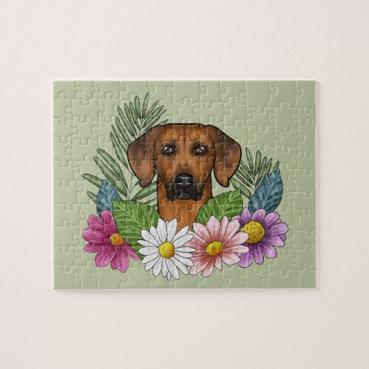 Rhodesian Ridgeback Hundekopf Sommer Blumen Grün Puzzle (Horizontal)