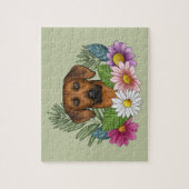 Rhodesian Ridgeback Hundekopf Sommer Blumen Grün Puzzle (Vertikal)