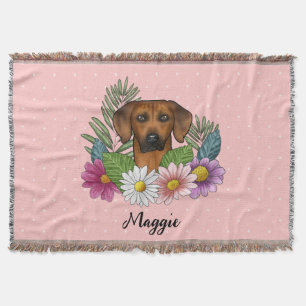 Rhodesian Ridgeback Hundekopf Sommerblumen Rosa Decke