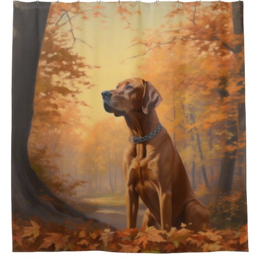Rhodesian Ridgeback im Herbstfall Inspiriert Duschvorhang (Vorderseite)