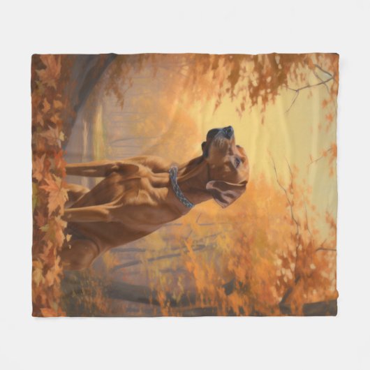 Rhodesian Ridgeback im Herbstfall Inspiriert Fleecedecke (Vorderseite (Horizontal))