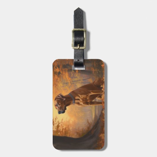 Rhodesian Ridgeback im Herbstfall Inspiriert Gepäckanhänger (Vorderseite vertikal)