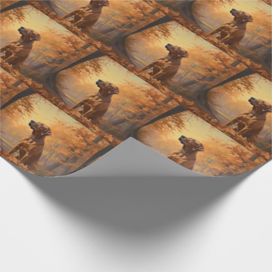 Rhodesian Ridgeback im Herbstfall Inspiriert Geschenkpapier (Ecke)