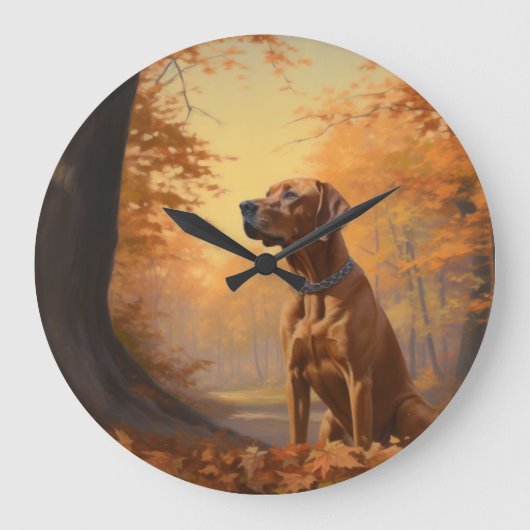 Rhodesian Ridgeback im Herbstfall Inspiriert Große Wanduhr (Vorderseite)