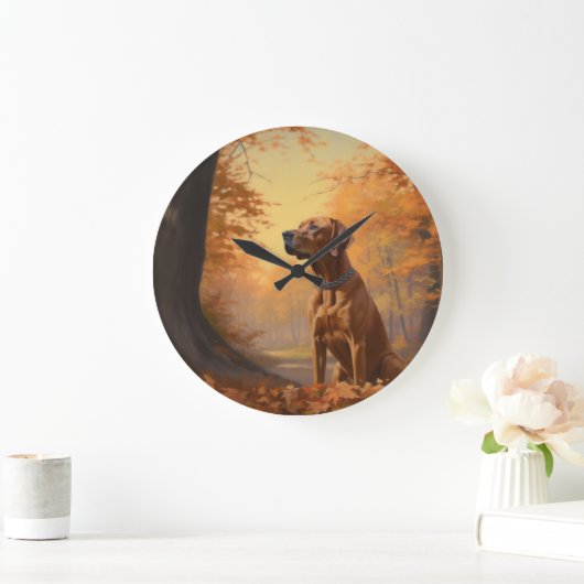 Rhodesian Ridgeback im Herbstfall Inspiriert Große Wanduhr (Zuhause)