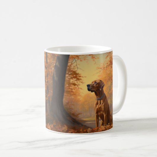 Rhodesian Ridgeback im Herbstfall Inspiriert Kaffeetasse (VorderseiteRechts)