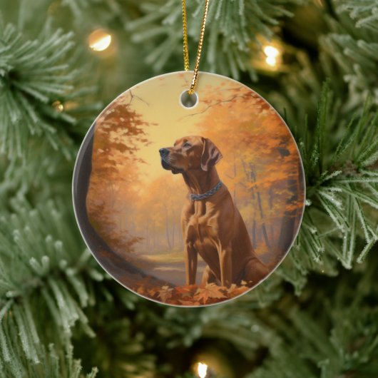 Rhodesian Ridgeback im Herbstfall Inspiriert Keramik Ornament (Baum)