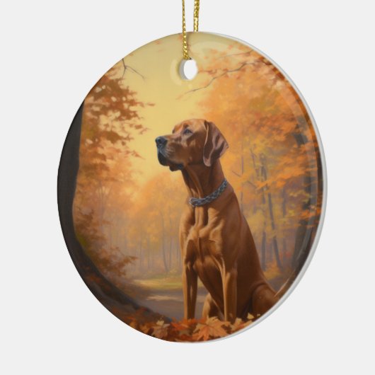Rhodesian Ridgeback im Herbstfall Inspiriert Keramik Ornament (Links)