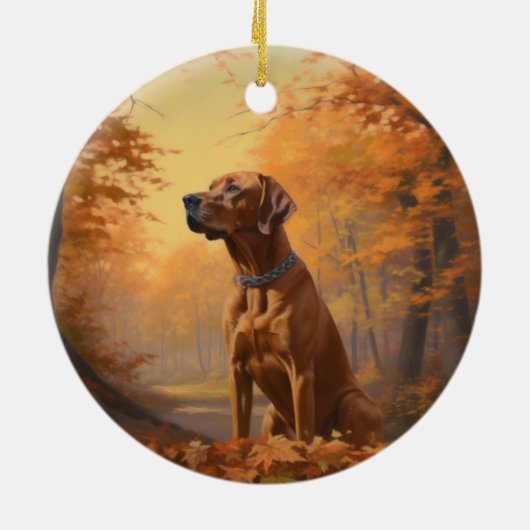 Rhodesian Ridgeback im Herbstfall Inspiriert Keramik Ornament (Hinten)
