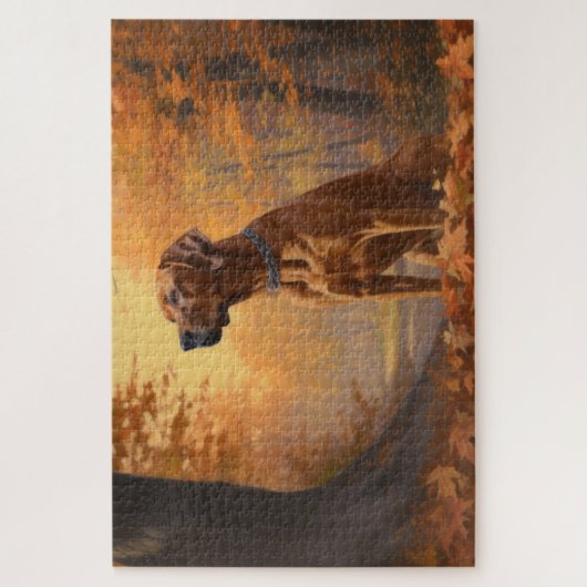 Rhodesian Ridgeback im Herbstfall Inspiriert Puzzle (Vertikal)