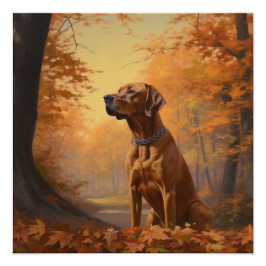 Rhodesian Ridgeback im Herbstlaubfall inspiriert Poster (Vorderseite)