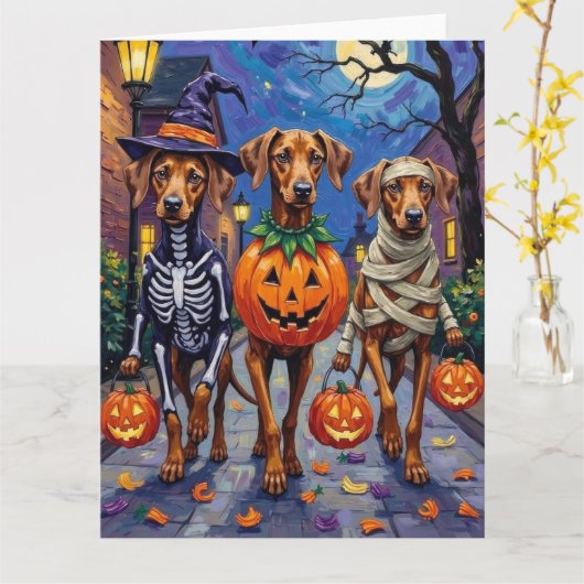 Rhodesian Ridgeback in Halloween Costumes Karte (Gelbe Blume)