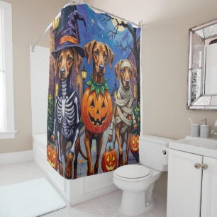 Rhodesian Ridgeback in Halloween-Kostümen Duschvorhang