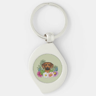 Rhodesian Ridgeback Kopf Bunte Blumen Auf Grün Schlüsselanhänger