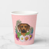Rhodesian Ridgeback Kopf Bunte Blumen Auf Rosa Pappbecher (Vorderseite)