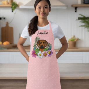 Rhodesian Ridgeback Kopf Bunte Blumen Auf Rosa Schürze
