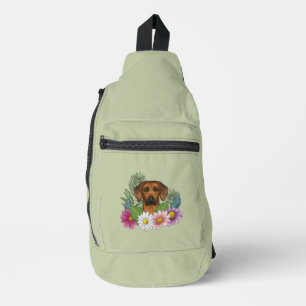 Rhodesian Ridgeback Kopf Bunte Blumen Grün Crossbody Bag