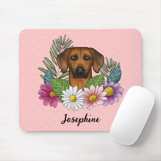 Rhodesian Ridgeback Kopf Bunte Blumen Und Name Mousepad (Mit Mouse)