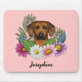Rhodesian Ridgeback Kopf Bunte Blumen Und Name Mousepad (Vorne)