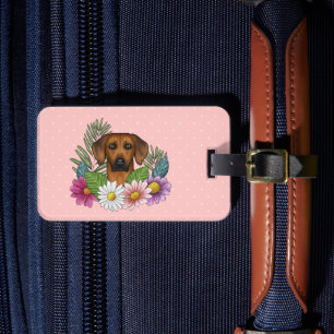 Rhodesian Ridgeback Kopffarbige Blume auf rosa Gepäckanhänger