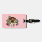 Rhodesian Ridgeback Kopffarbige Blume auf rosa Gepäckanhänger (Vorderseite horizontal)
