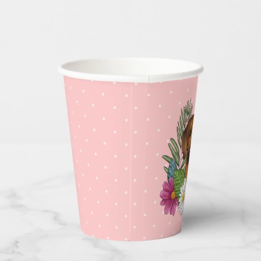 Rhodesian Ridgeback Kopffarbige Blume auf rosa Pappbecher (Rechts)