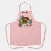 Rhodesian Ridgeback Kopffarbige Blume auf rosa Schürze (Vorderseite)