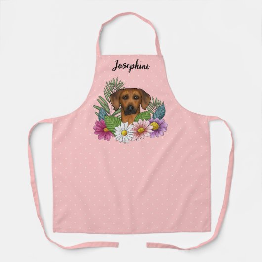 Rhodesian Ridgeback Kopffarbige Blume auf rosa Schürze (Vorderseite)