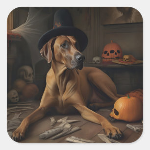 Rhodesian Ridgeback Kürbisse Halloween Gruselig Quadratischer Aufkleber