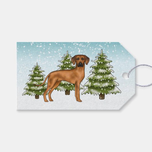 Rhodesian Ridgeback Lion Dog Snowy Winterwald Geschenkanhänger (Vorderseite (Horizontal))