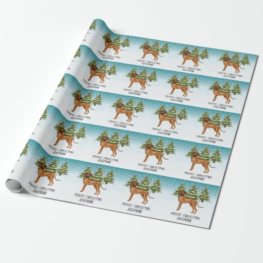 Rhodesian Ridgeback Lion Dog Snowy Winterwald Geschenkpapier (Ungerollt)