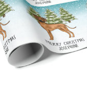 Rhodesian Ridgeback Lion Dog Snowy Winterwald Geschenkpapier (Rolleneckpunkt)