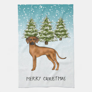 Rhodesian Ridgeback Lion Dog Snowy Winterwald Geschirrtuch