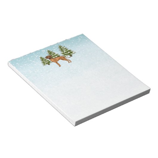 Rhodesian Ridgeback Lion Dog Snowy Winterwald Notizblock (angewinkelt)