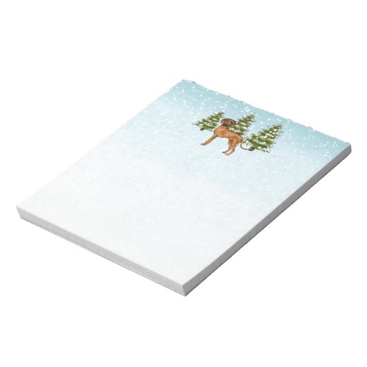 Rhodesian Ridgeback Lion Dog Snowy Winterwald Notizblock (Rotiert)
