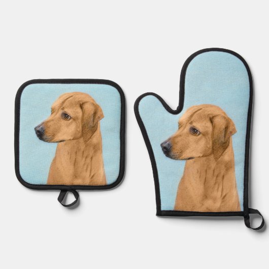 Rhodesian Ridgeback Malerei Red Wheaten Dog Art Ofenhandschuh & Topflappen-Set (Vorderseite)