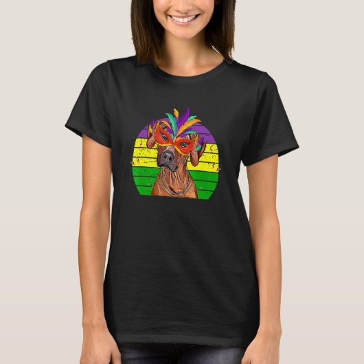 Rhodesian Ridgeback Mardi Gras Party Dog Maske Bea T-Shirt (Vorderseite)