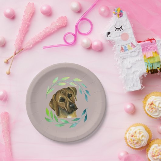 Rhodesian Ridgeback mit einem Kranz-Aquarell Pappteller (Party)