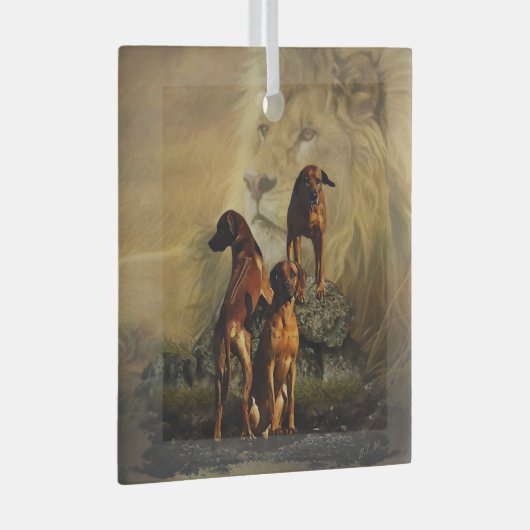 Rhodesian Ridgeback mit Löwe Ornament Aus Glas (Vorderseite Rechts)